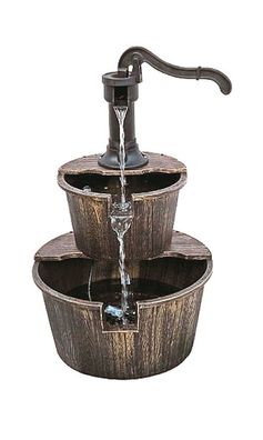 Brunnen JOHANN Holzoptik Kunststoff Bronzefarbend 68x41,5x41,5 Gartendeko