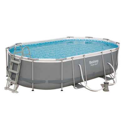 Pool SWOM oval Kunststoff Grau 107x305x305 Komplett-Set Aufstellpool Gartenpool