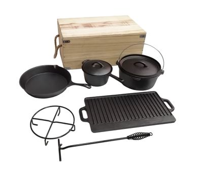 Kochset SIENA Gusseisen Schwarz 24x33,5x55 Kochtopf-Set Utensilien Küche