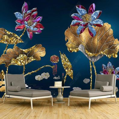 Luxus Fototapete Gold Lotusblume Wandbild Moderne Vliestapete XXL 10668