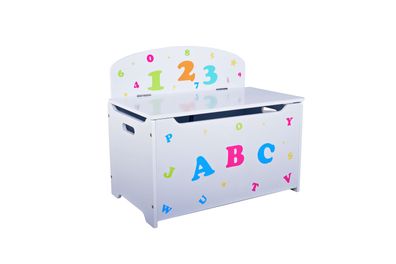 Kinder-Truhenbank ABC mit Stauraum Holz Weiß 53x35,5x60 Spielzeugtruhe mit
