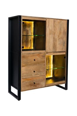 Highboard LIV Mangoholz Schwarz Matt 145x47x111 Kommode Wohnzimmer Sideboard