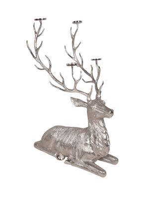 Deko-Hirsch LIAM mit Kerzenhaltern Aluminium Silber 140x99x90,5 Hirsch-Skulptur