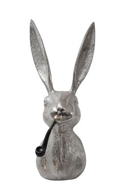 Deko-Hasenkopf HEPO mit Pfeife Aluminium Silber 68x27x27 Hasenkopf