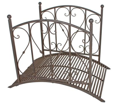 Gartenbrücke DOHA mit Geländer Antik-Optik Stahl Braun-Schwarz 94,5x81,5x120,5