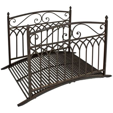Gartenbrücke SEOUL mit Geländer Antik-Optik Stahl Braun-Schwarz 91x80x136