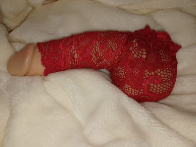 Penissocke für Männer aus roter französischer Spitze transparent Handmade in Germany