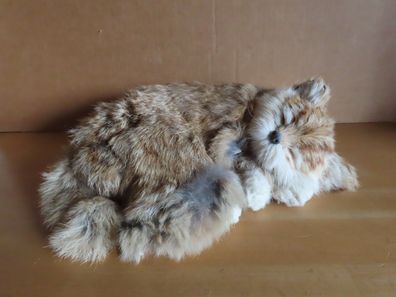 Figur Katze braun weiß schläft mit echtem Fell täuschend echt ca. 23 cm B