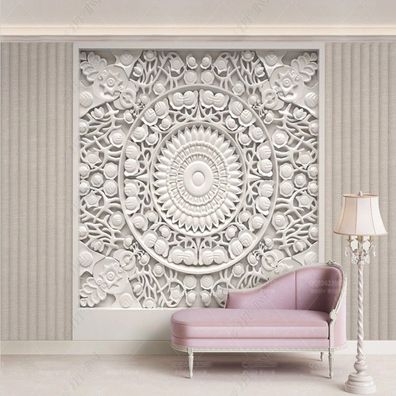 3D Fototapete Stuck Blüten Muster Wandbild Weiß XXL Vliestapete 10838