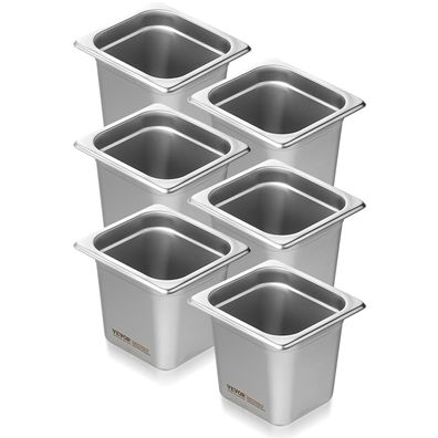 VEVOR 6er-Pack Gastronorm-Pfannen 1/6 Edelstahl 2,42 L Catering