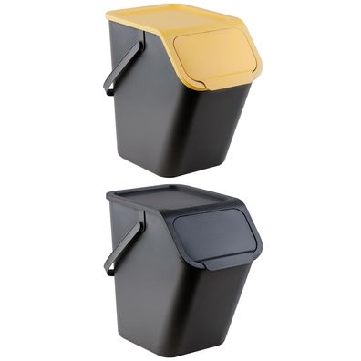 Go Practic Mélleimer Set 2x 25L Schwarz Gelb mit Deckel Mélltrennung