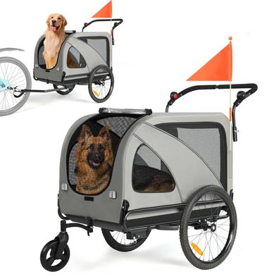 2-in-1 XXL Fahrradanhänger für Hunde bis 50kg, Hundebuggy mit Schiebegriff