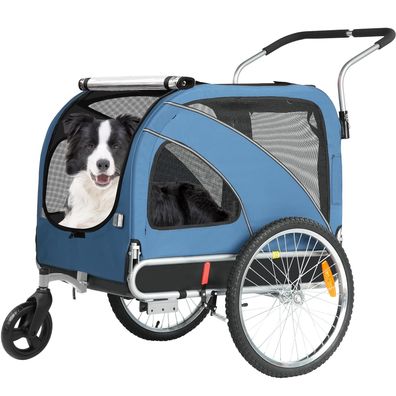 2-in-1 XL Fahrradanhänger & Hundebuggy bis 40kg, Jogger mit Handbremse
