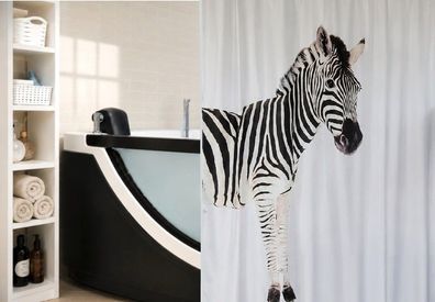 Zebra Black Duschvorhang 180x200 cm Schwarz Weiß Textil Design Wasserabweisend