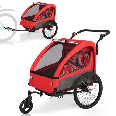 2-in-1 Kinderfahrradanhänger für 1-2 Kinder, Jogger & Buggy bis 40kg, Handbremse