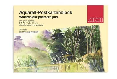 AMI Aquarell-Postkartenblock 300 g/m² , 50 Stück (A6 & A5)