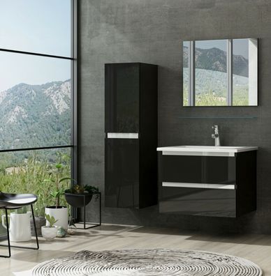Badmöbel Set Schwarz Hochglanz 6 Teilig Badezimmermöbel 60 cm 90 cm 120 Marcel