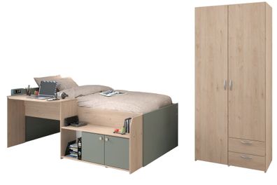 Kinderzimmer Set Parisot Jade 2-tlg. Holzdekor Grün/Eiche