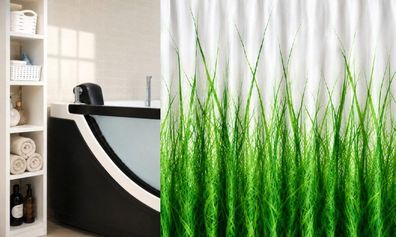 Spirella Duschvorhang 180x200 cm Gras Grün Textil Wasserabweisend Frische Natur