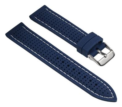 Uhrenarmband Silikon Blau mit weißen Ziernaht Minott 25531S