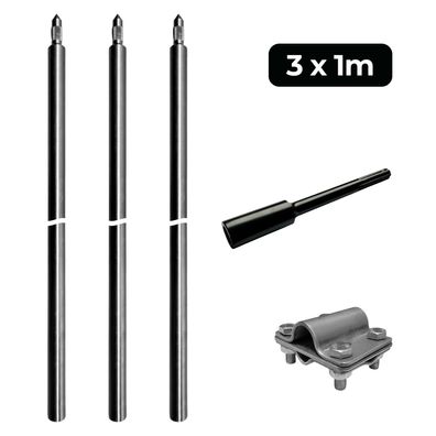 Tiefenerder SET 3x1000mm Ø20mm Niro V4A Inklusive SDS-Max Schlagkopf & Klemme