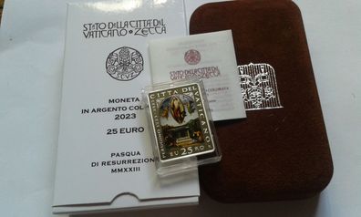 Original 25 euro 2023 Vatikan PP Ostern der Auferstehung coloriert Silber im Etui