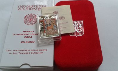 Original 25 euro 2024 Vatikan PP Thomas von Aquin coloriert Silber im Etui