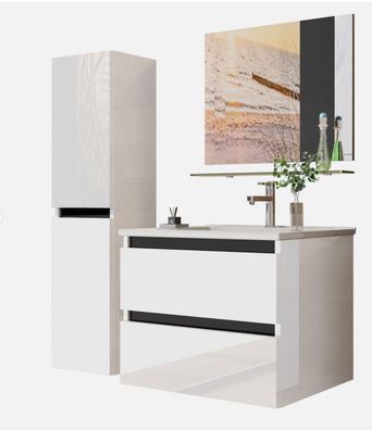 Badmöbel set Hochglanz 6 Tlg Weiß Soft Close Badezimmer Möbel badmöbel 60 cm Bad