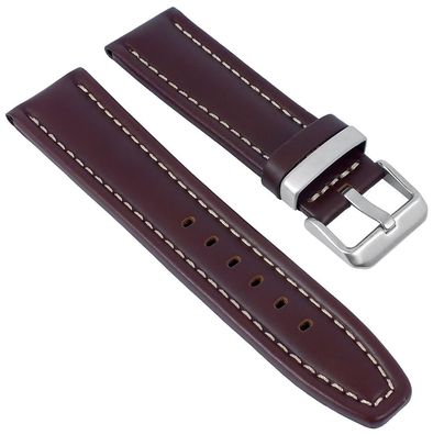 Minott Uhrenarmband Leder glatt dunkelbraun mit Kontrastnaht 29938