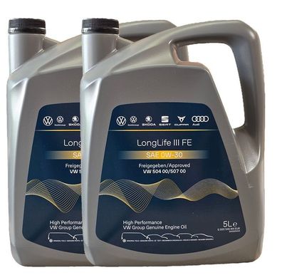 Original VW Motoröl 0W-30 LongLife III FE 2x5 Liter VW 50400 VW 50700