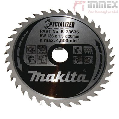 Makita Sägeblatt 136x20mm 36 Zähne Holz B-33635