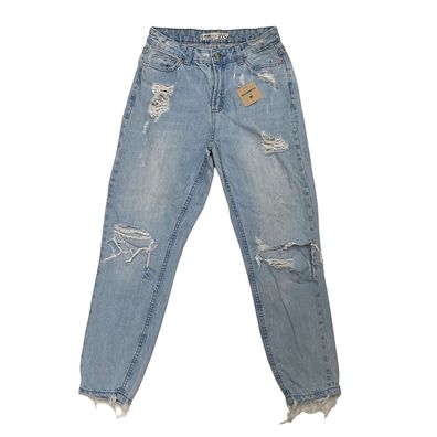 FB Sister Mädchen Jeans Gr. XXS Girlfriend Fit Hellblau Destroyed | Guter Zustand