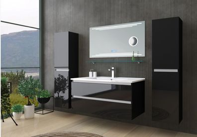 Badmöbel Set Schwarz Badezimmermöbel Waschtisch Kosmetik Spiegel 90 cm