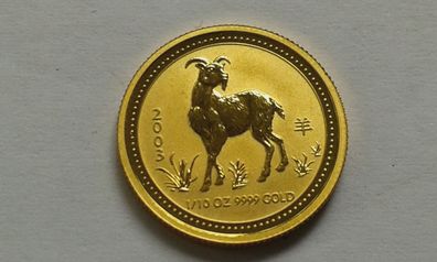 15$ 2003 Australien Lunar Ziege 1/10 Unze Gold 3,11g 999er Gold stempelglanz