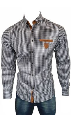 Megaman Patches in Braun Hemd | Herren Button Down Outdoor Freizeithemden Casual