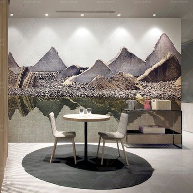 XXL Wandbild Berglandschaft Spiegelung Tusche Fototapete Modern 10870