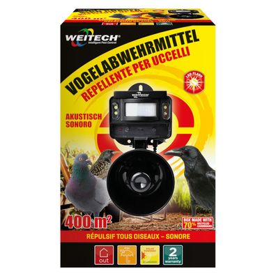 Weitech Vogelabwehr zum vor Schäden durch Vögel - mit LED Lichtblitzen und Akustisch