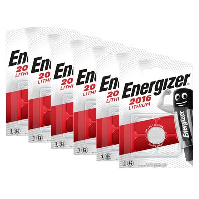 6x Energizer CR 2016 CR2016 3V Batterie Lithium Knopfzelle DL2016 Blister