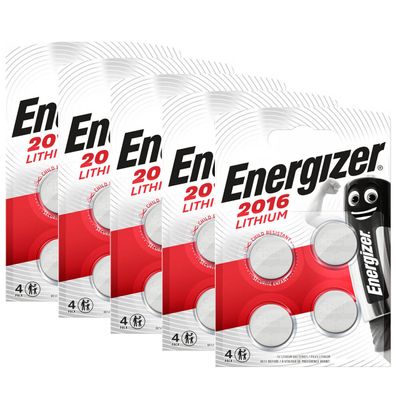 5x Energizer CR 2016 CR2016 3V Batterie Lithium Knopfzelle DL2016 4er Blister