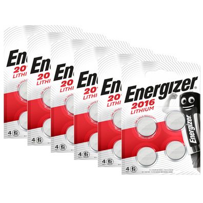 6x Energizer CR 2016 CR2016 3V Batterie Lithium Knopfzelle DL2016 4er Blister