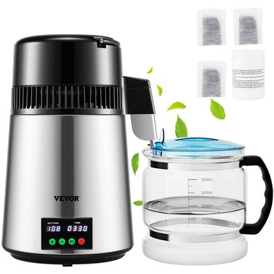 VEVOR Wasserdestilliergerät 4L 750W mit Glasbehälter Silber