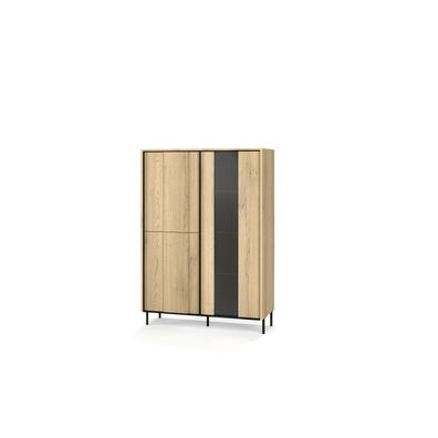 Vitrine TIVOLI TI-02 (99 cm) – Cremona Eiche &amp; Schwarz mit LED-Beleuchtung