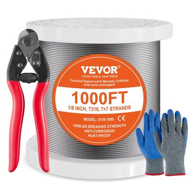 VEVOR Drahtseil-Set 3,18 mm x 305 m 316 Edelstahl mit Schneider