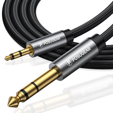 Posugear Audiokabel 5 m 3,5 mm Klinke auf 6,35 mm Klinke Nylon