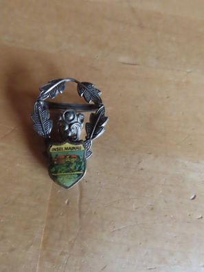 Anstecknadel Brosche silberfarben mit Wappen Insel Mainau 4 Eichenblätter