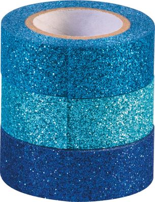Heyda 203584376 Glitter Tapes jede Rolle 3 m x 15 mm hellblau, mittelblau, dunkelblau