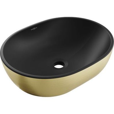 Mexen Viki Aufsatzwaschbecken 48 x 35 cm, schwarz matt/Gold Linienmuster - 21054877