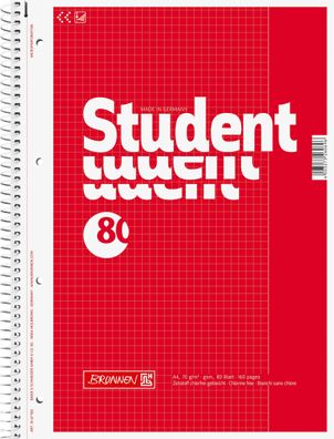 Brunnen 1067926 Collegeblock Student A4 kariert, mit Rand, Lin. 26 Deckblatt: rot