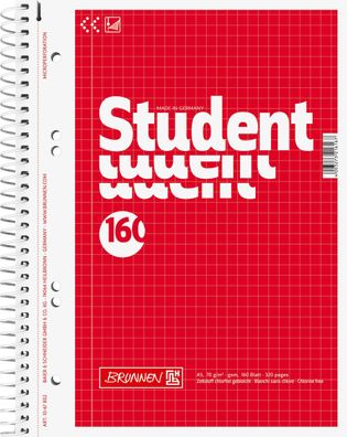 Brunnen 1067802 Collegeblock Student A5 5 mm kariert Deckblatt: rot
