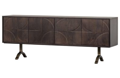 Sideboard Draw aus Mangoholz, modern elegant, Walnuss Braun, Klapptüren mit Magnetver